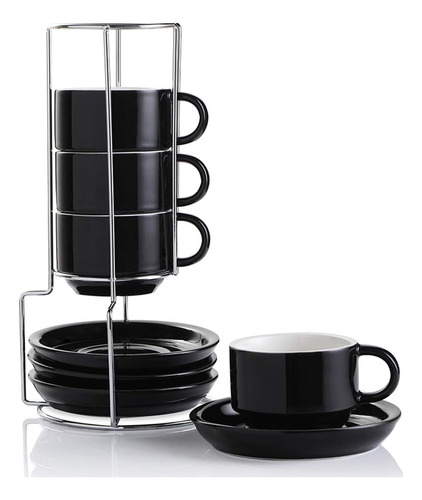 Set De 4 Tazas P/ Café Sweejar, Negro, 118 Ml, C/ 4 Platos