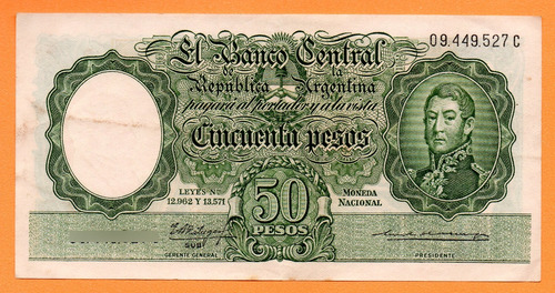 Billete $50 Moneda Nacional, Bottero 2011, Año 1963 Mb 