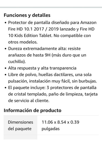Protector De Pantalla Vidrio Templado Tablet 10.1 Fire Hd 10