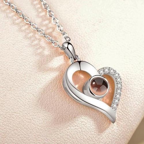 Imagen 4 de 9 de Collar Te Amo 100 Idiomas Corazon Largo + Cajita De Regalo