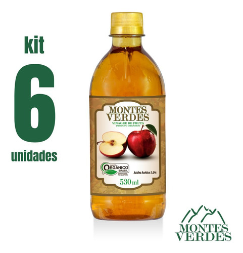 Vinagre Vivo De Maçã Montes Verdes Orgânico - Kit 6 Unidades