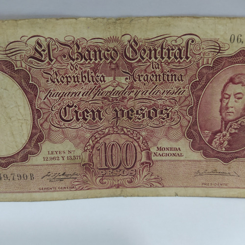 Antiguo Billete 100 Pesos Moneda Nacional Bottero 2049 (Usado)