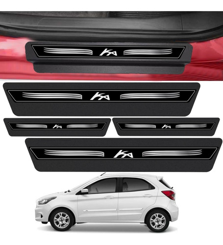 Kit 8 Peças Adesivo Soleira Porta Novo Ka Hatch Sedan- Preto