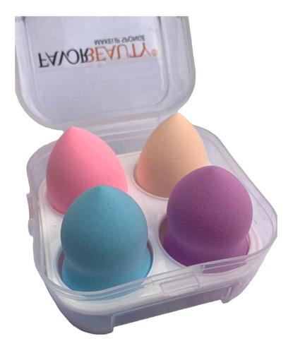 Kit Esponjas Para Maquillaje Con 4 Pz Aplicador Base Colores