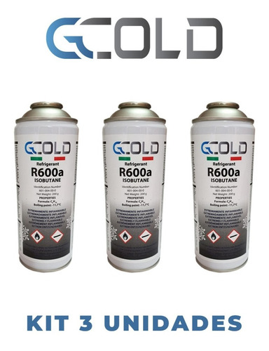 Imagem 2 de 4 de Kit C/ 3 Latas Gás R600a Isobutano Com 200g R600
