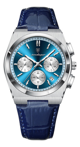 Relojes De Pulsera De Cuarzo De Cuero Azul De Lujo Poedagar