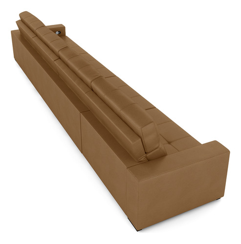 Sofá Retrátil 404cm 4 Módulos Nero Com Usb Couro Caramelo