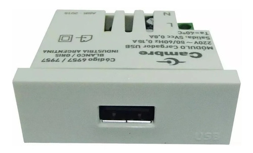 Modulo Cargador Usb 220v Blanco Cambre