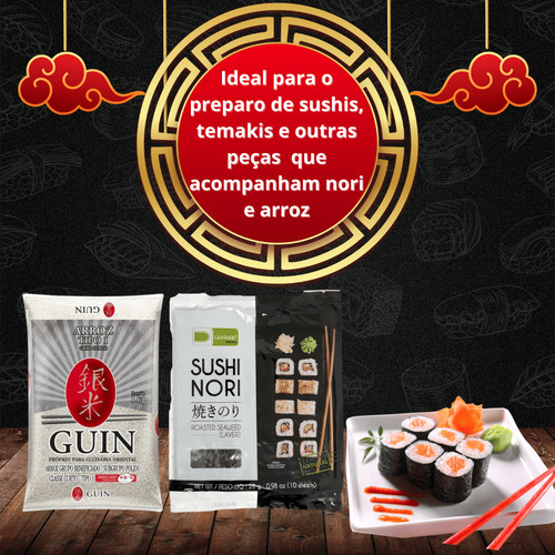 Kit Arroz Grão Curto Grou Sushi + Alga Nori 10 Folhas
