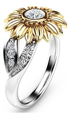 Anillo Floral De Plata Diamante Redondo Joya De Girasol De O