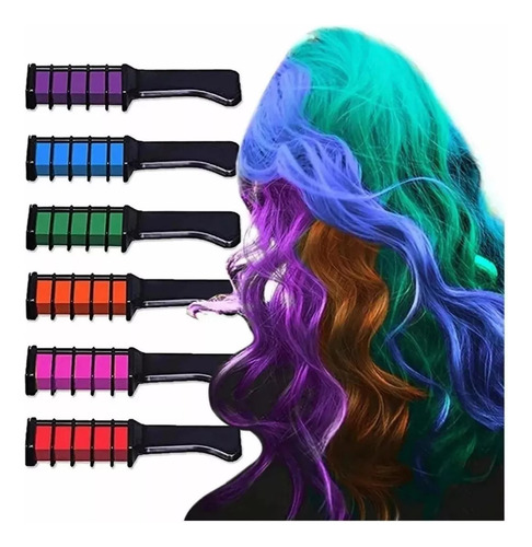 Tinturas Tiza Para El Pelo Cabello Temporal Tinte 6 Colores