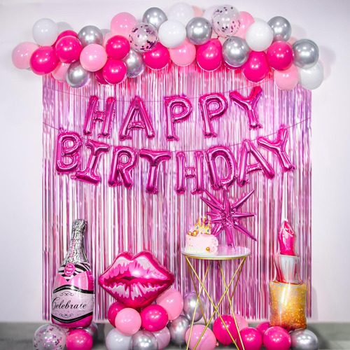 Decoraciones De Cumpleaños De Color Rosa Intenso Para Mujer