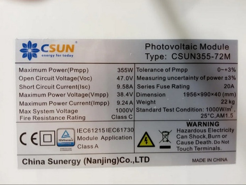 Imagen 3 de 8 de Paneles Solares Monocristalino 355w Perc Csun Energía Solar