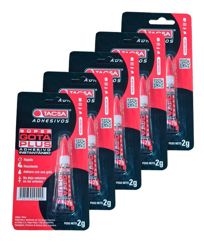 Adhesivo Instantaneo Tacsa Super Gota Plus 2g  Pack X5 Uni