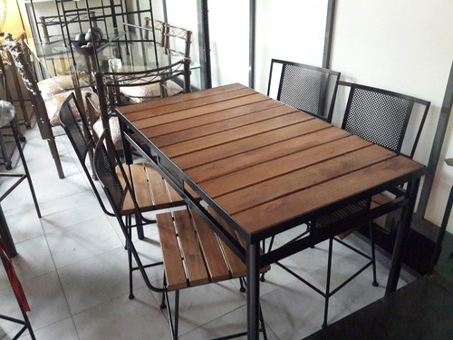 Mesa Y 4 Sillas De Hierro Y Madera Retro Campo Quincho Epoxi