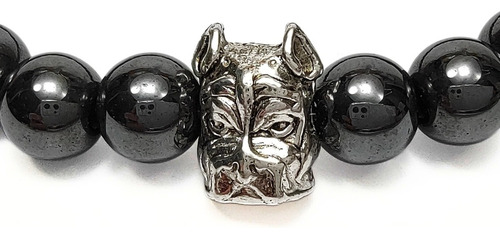 Pulsera De Hombre Con Hematite + Dije Bulldog