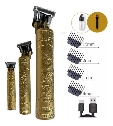 Máquina De Cortar Cabelo Fazer Barba Acabamento Dragão Dourado