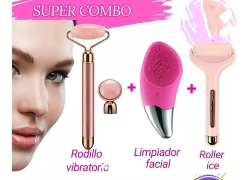 Rodillo Facial Eléctrico + Ice Roller + Limpiador Facial 