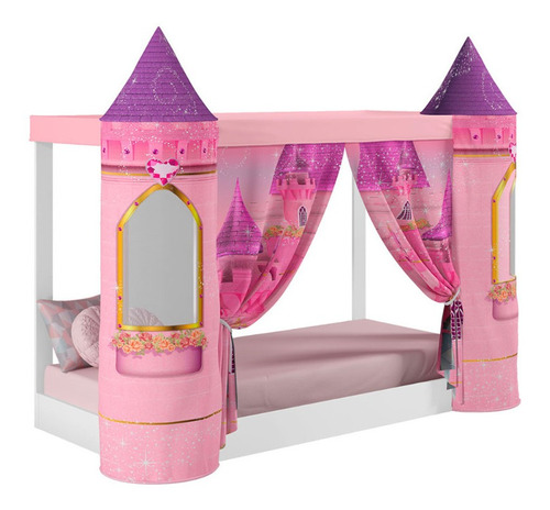 Mini Cama Montessoriana Castelo De Princesa - Rosa/branco