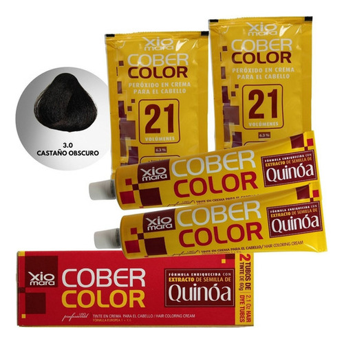  Tinte Xiomara Cober Color 2 Tubos + 2 Bolsas De Perox Vol 21 Tono 3.0 castaño obscuro