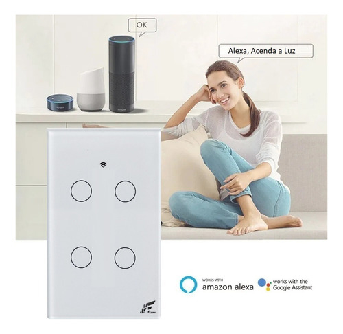 Interruptor Inteligente Wi-fi + Rf 4 Botões Touch Tuya Alexa