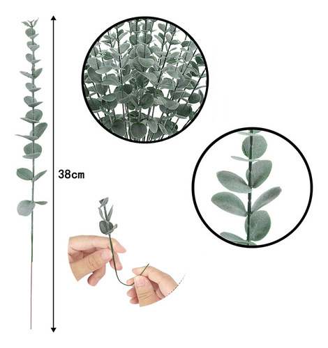12 Tallos De Eucalipto Artificiales De Yannew, Color Platead