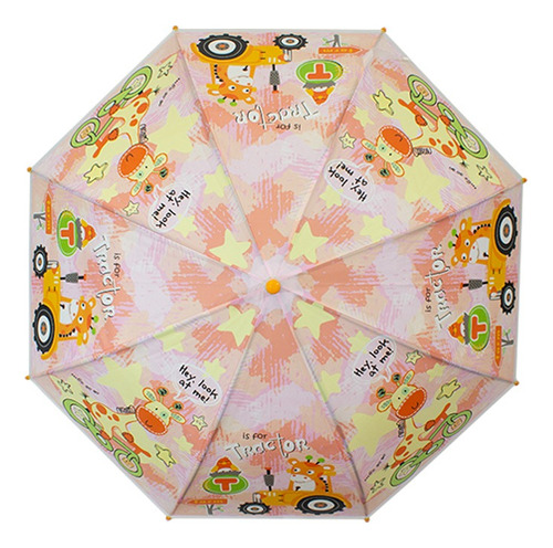 Paraguas Infantil Sombrilla Estampado Animalitos Con Silbato Color Naranja Diseño De La Tela Jirafa