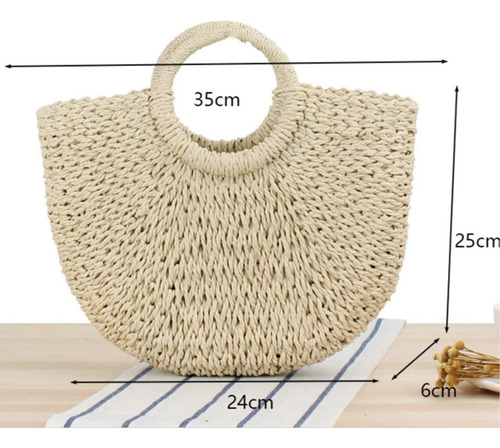 Bolsa De Paja Amplia Para Playa Asa Simple Mediana