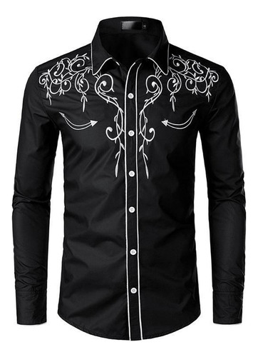 Camisa Vaquera De Mezclilla Para Hombre, Bordada, Ajustada.