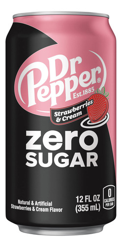 Dr Pepper Zero Strawberries And Cream Soda, Latas De 12 Onza