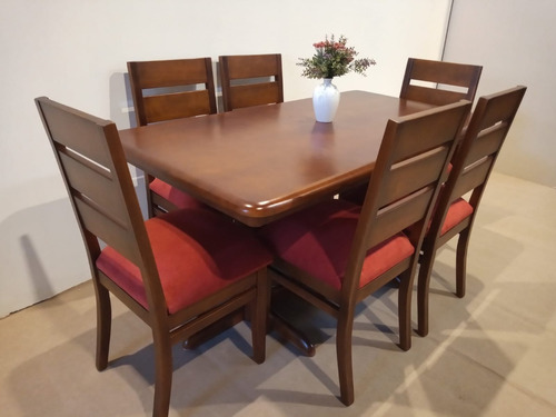 Juego De Comedor En Madera Maciza- 6 Sillas Tapizadas