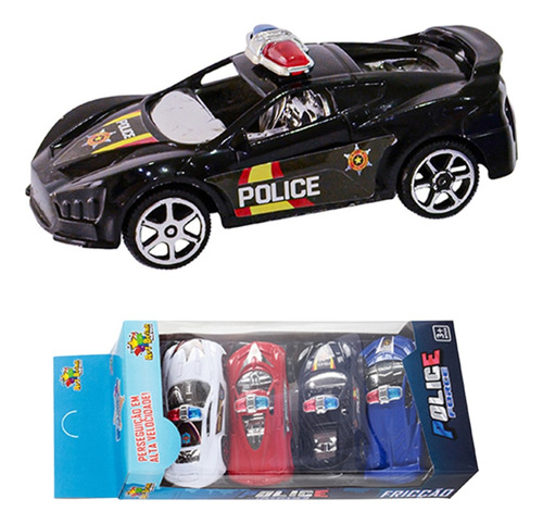 Brinquedo Carrinho Policia Infantil Fricção Miniatura Kit 4
