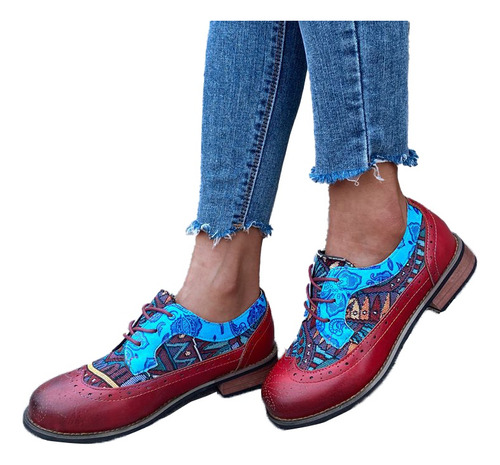 Zapato Flexi Dama De Brogues Estampado Vintage Tallas Gr [u]