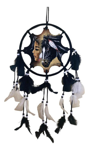 Atrapasueños De Caballo Con India En Piel 24cmx45cm (#11)