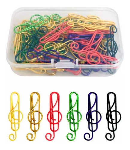 Caja Con 50 Clips De Notas Musicales 6 Colores