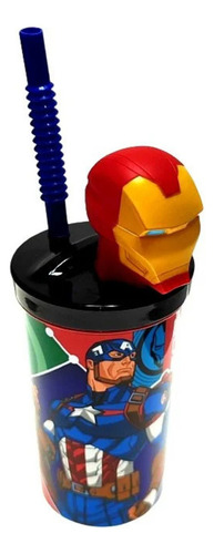Copo 3d Infantil Canudo Marvel Ironman Avengers 360ml Tuut