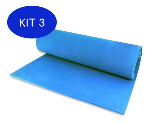 Kit 3 Tapete Yoga Pilates - Yoga Mat 1,80x0,55m - Azul Royal