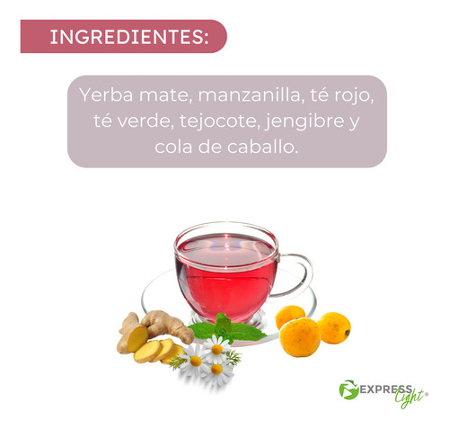 Té Rojo Reductivo Suplemento Para Bajar de Peso Medidas Diuretico Acelera Metabolismo Elimina Toxinas Quema Grasa Antiinflamatorio Express Light 30 Sobres 2g (yerbamate, te rojo, te verde, jengibre)