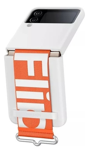 Funda Samsung Original Cover With Strap Tira Galaxy Z Flip4 Blanco Con Rojo