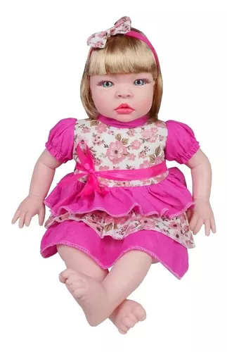 Boneca Reborn Baby Kiss Loira Bebê Corpo Inteiro de Silicone