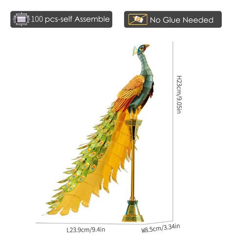 Rompecabezas Metálico 3d Pavo Real Piececool
