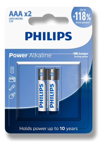 02 Pilhas Aaa Alcalinas Philips - 1 Cartela