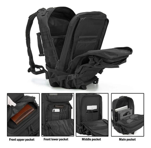 Mochila Tática Camping Militar 50 Litros Resistente +1 Patch Cor Preto Desenho Do Tecido Eua