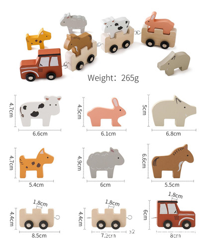Juego De Tren De Animales De Madera, Bloques Apilables De