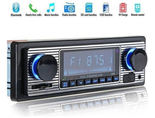 1 Din Retro Clásico Estéreo De Coche Con Bluetooth Auxiliar