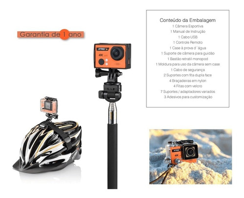 Câmera De Ação Fullsport Cam 4k Atrio Tela 2.0 Wifi - Dc185