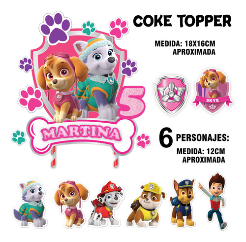 Cake Topper Kit Imprimible Adorno Torta Paw Patrol Niña