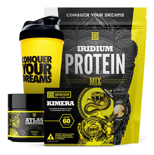 Kit Whey Protein Mix + Kimera + Creatina + Coqueteleira Sabor Baunilha