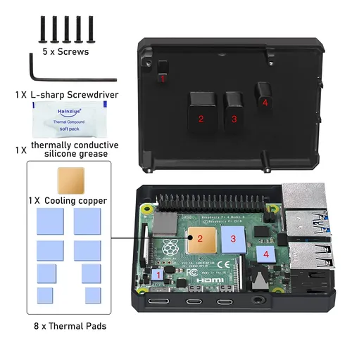 Miuzei Funda De Aluminio Raspberry Pi 4, Carcasa De Metal R.