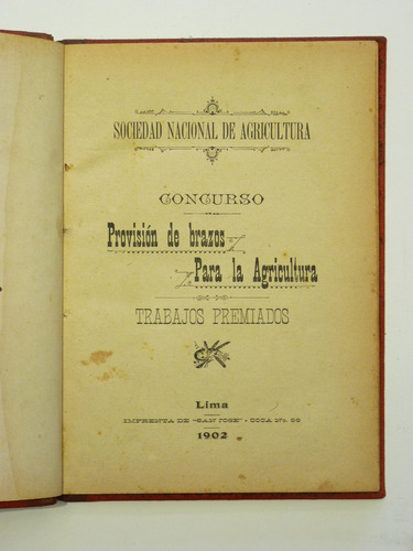 Sociedad Nacional De Agricultura. Concurso. 1902 